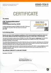 Certificate Oeko-Tex Standard 100 on polyester yarns